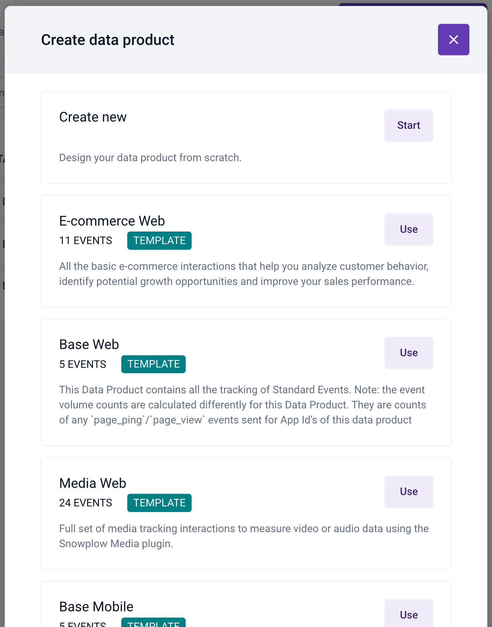 Create data product modal