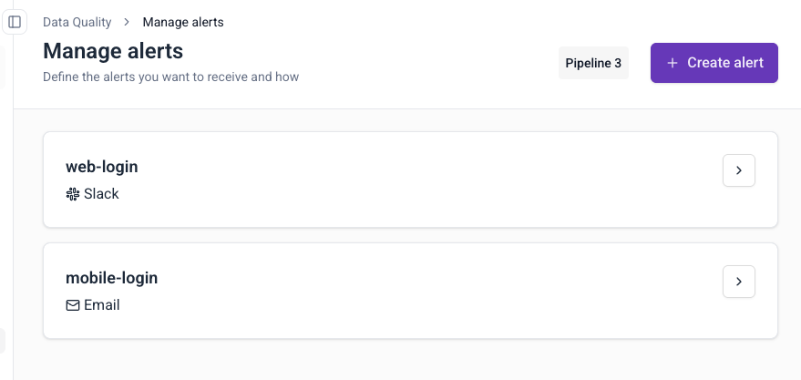 Manage alerts interface
