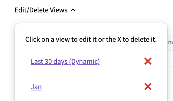 the edit and delete views dropdown